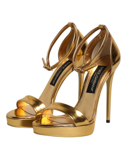 Dolce &amp; Gabbana Keira Sandalen aus goldenem Leder mit Plateausohle