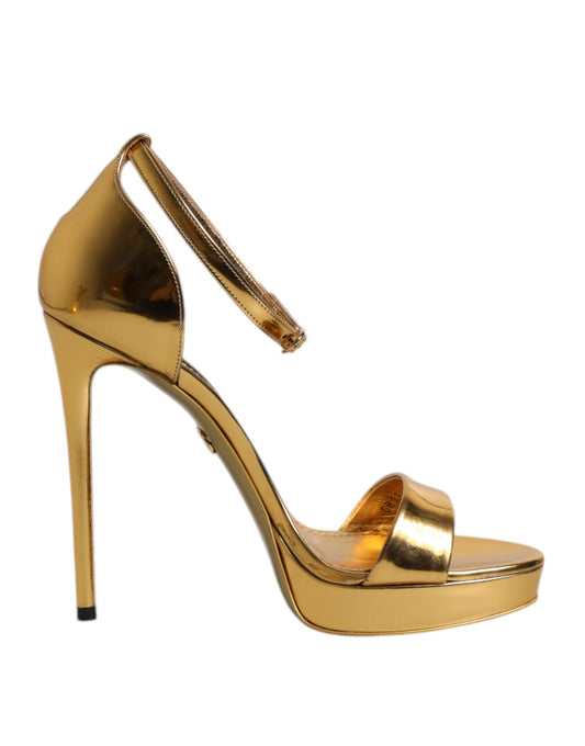 Dolce &amp; Gabbana Keira Sandalen aus goldenem Leder mit Plateausohle