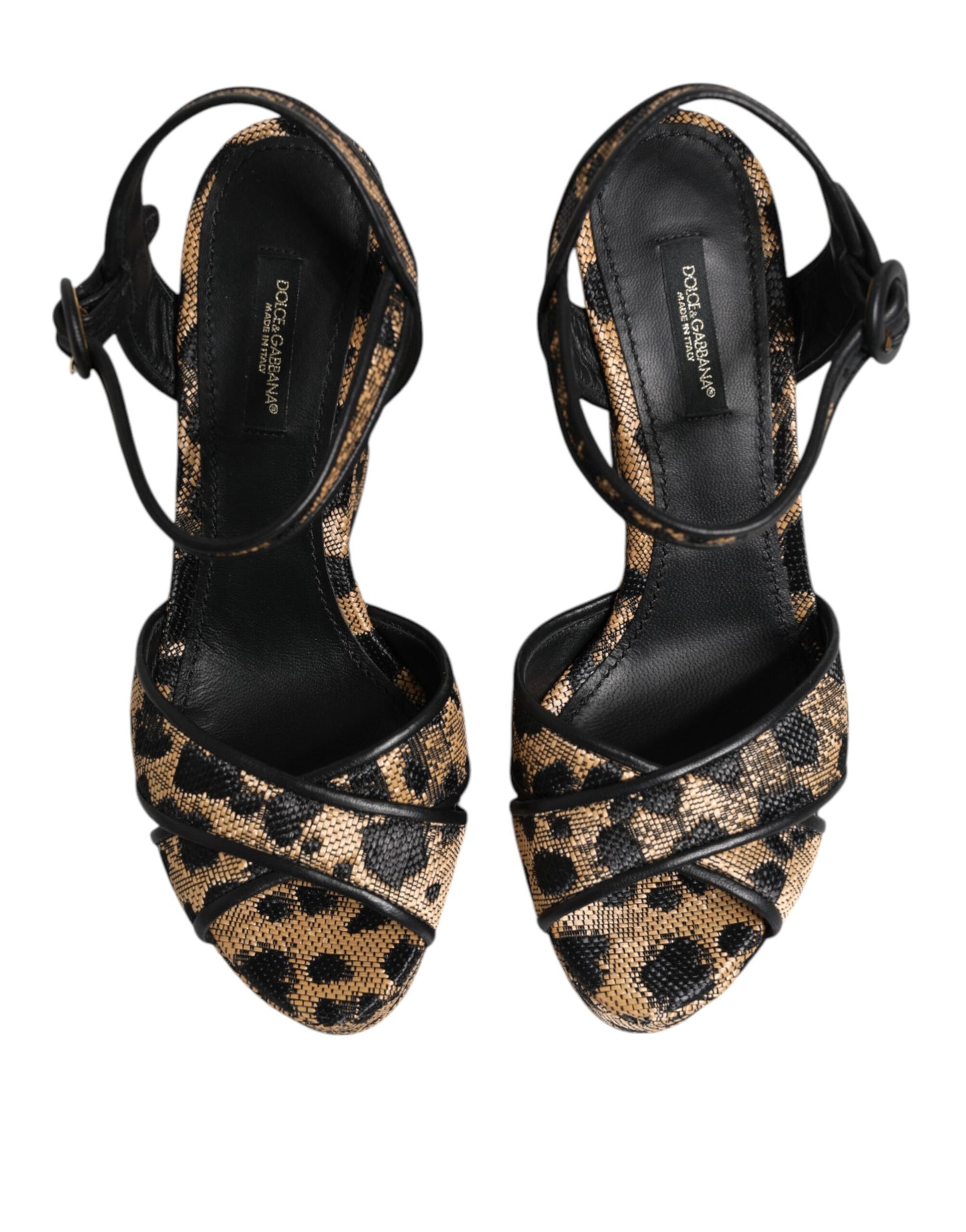 Dolce &amp; Gabbana Braune Sandalen mit Keilabsatz und Knöchelriemen in Leopardenmuster