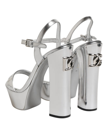 Dolce & Gabbana Silver Leather Platform Keira Sandals Shoes