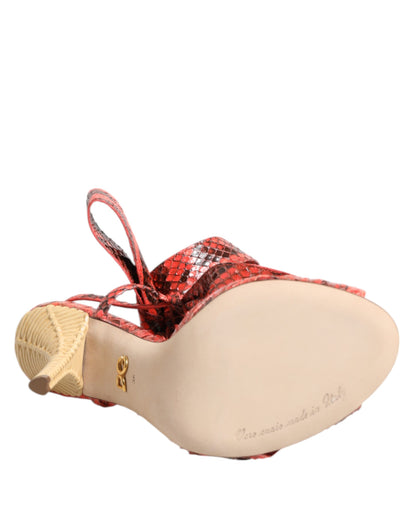 Dolce &amp; Gabbana Korallen Python Leder Heels Sandalen Schuhe