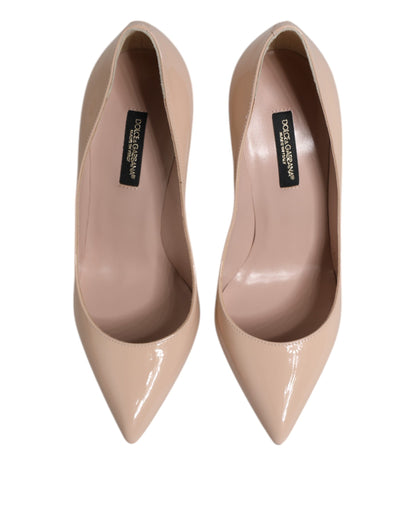 Dolce &amp; Gabbana Beige Lackleder Stiletto-Absatz Pumps Schuhe