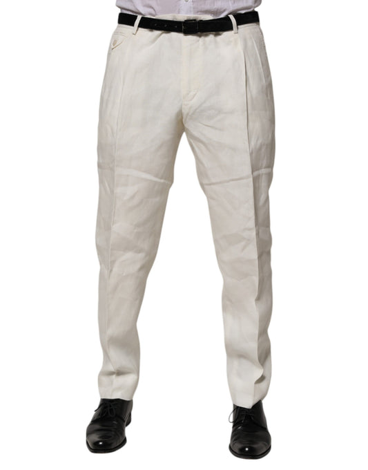 Dolce &amp; Gabbana – Cremefarbene, schmale, formelle Leinenhose