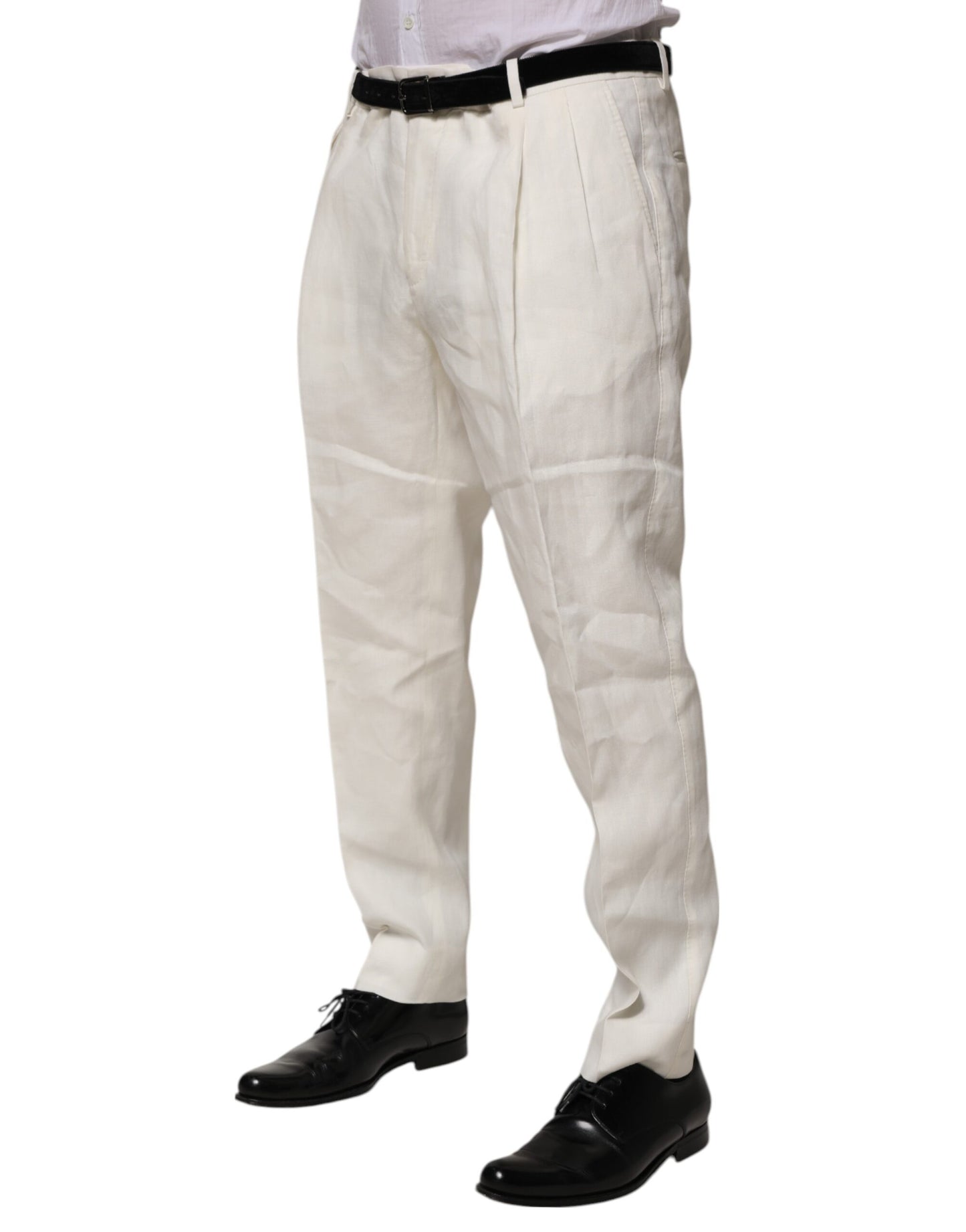 Dolce &amp; Gabbana – Cremefarbene, schmale, formelle Leinenhose