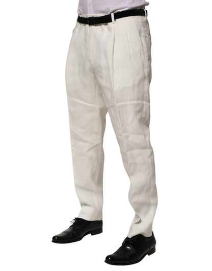 Dolce &amp; Gabbana – Cremefarbene, schmale, formelle Leinenhose