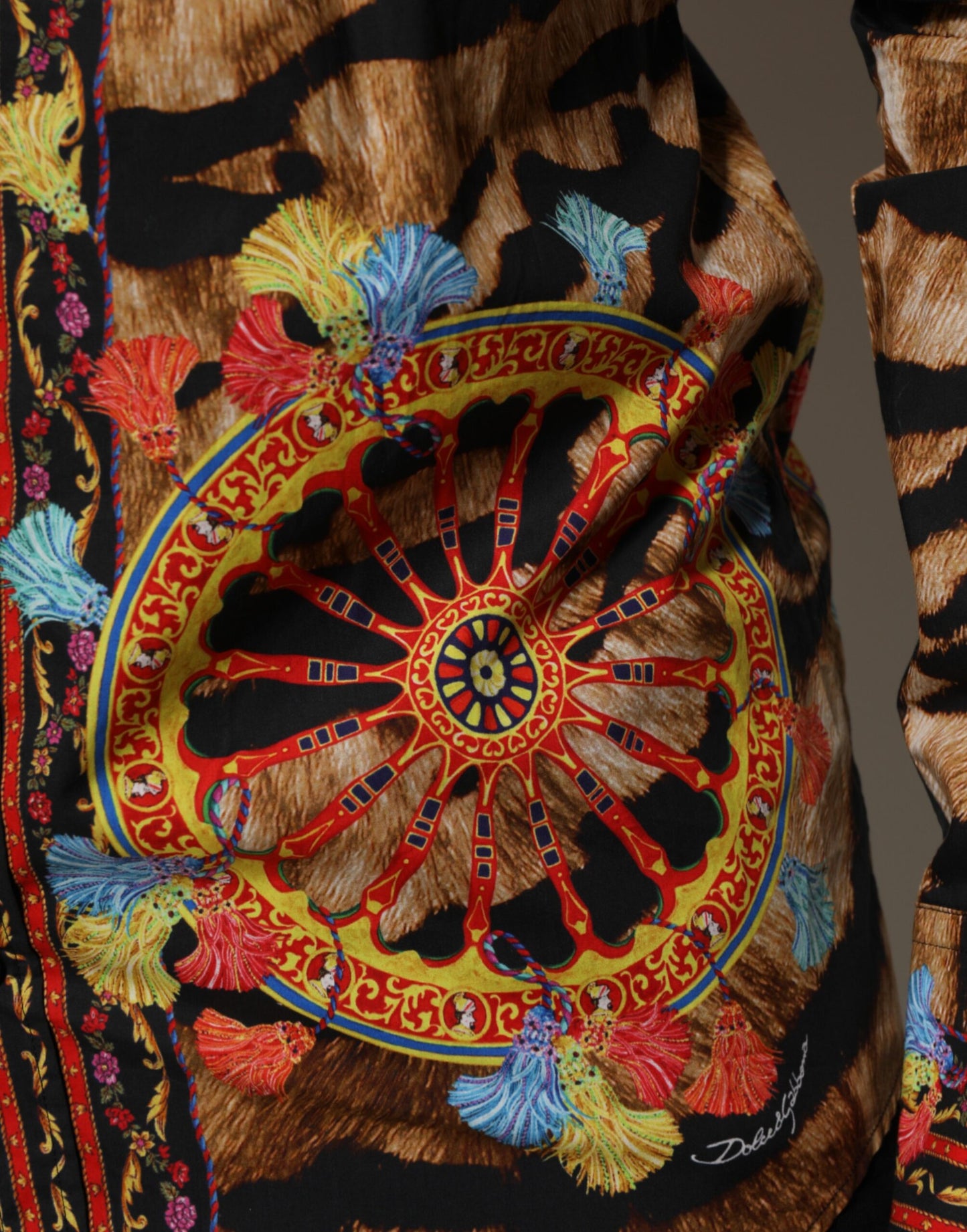 Dolce &amp; Gabbana GOLD Langarmhemd aus Baumwolle mit Tiger-Carretto-Muster