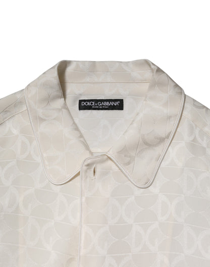 Dolce & Gabbana White Silk DG Logo Print Long Sleeves Shirt