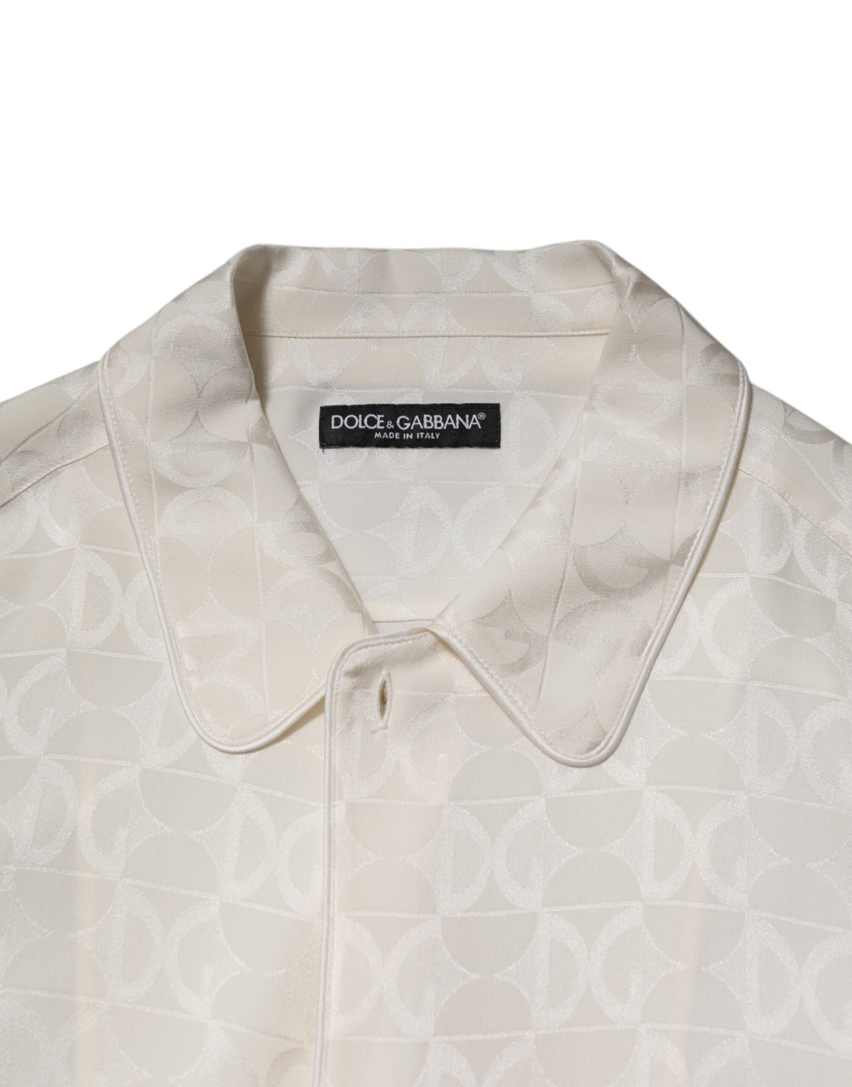 Dolce &amp; Gabbana – Langärmliges Hemd aus weißer Seide mit DG-Logo-Print