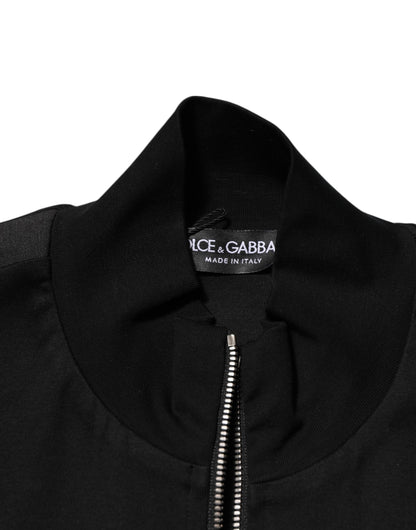 Dolce &amp; Gabbana – Schwarze Bomberjacke aus Baumwolle mit durchgehendem Reißverschluss und Logo