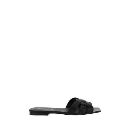 Saint Laurent Flache Sandalen aus schwarzem Kalbsleder (Bos Taurus)