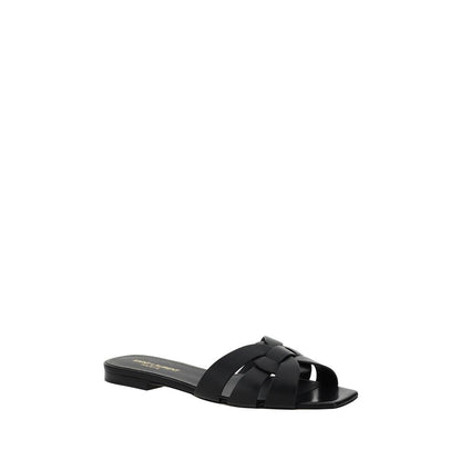 Saint Laurent Flache Sandalen aus schwarzem Kalbsleder (Bos Taurus)