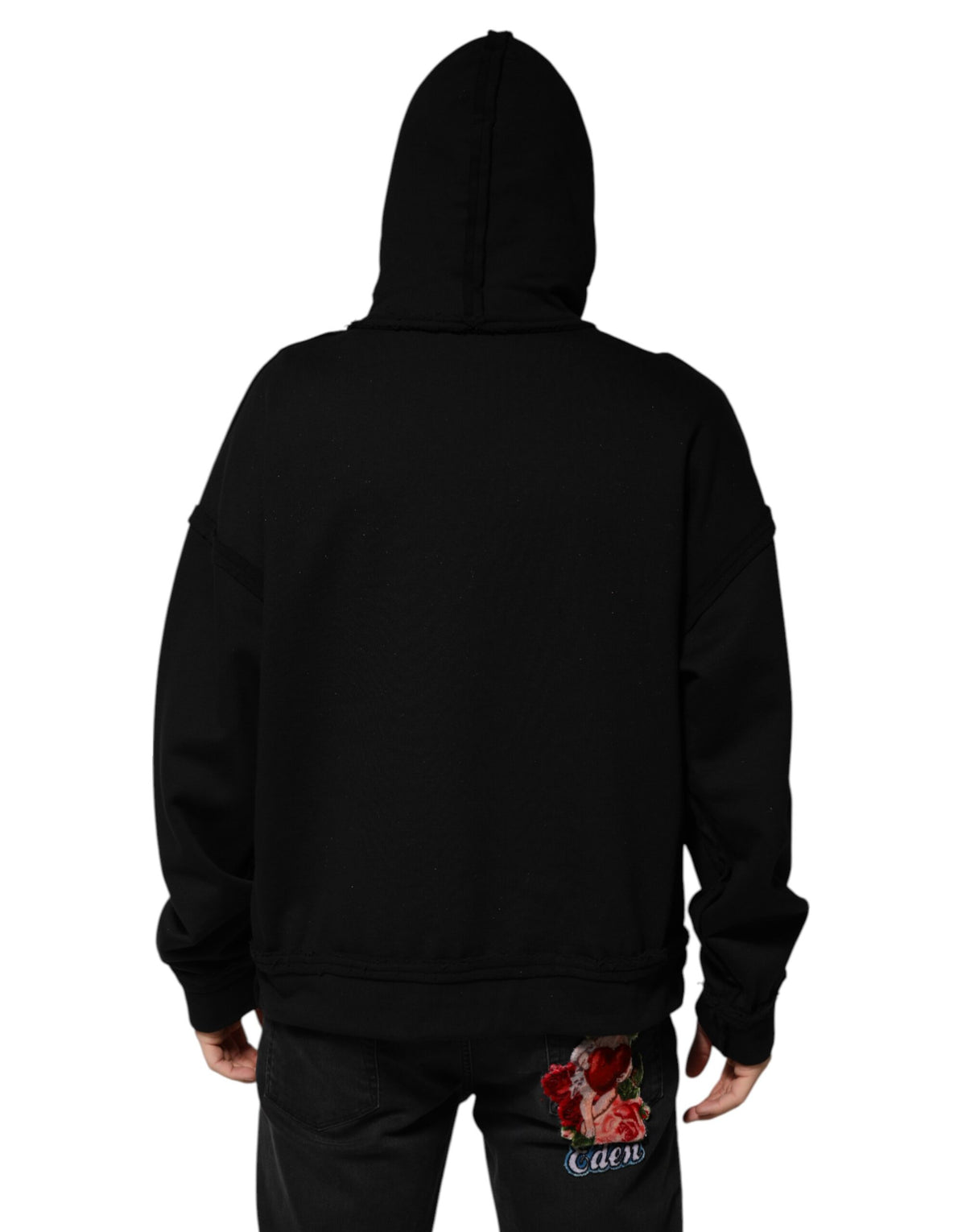 Dolce &amp; Gabbana – Schwarze, bedruckte Kapuzenjacke mit Kristallverzierung