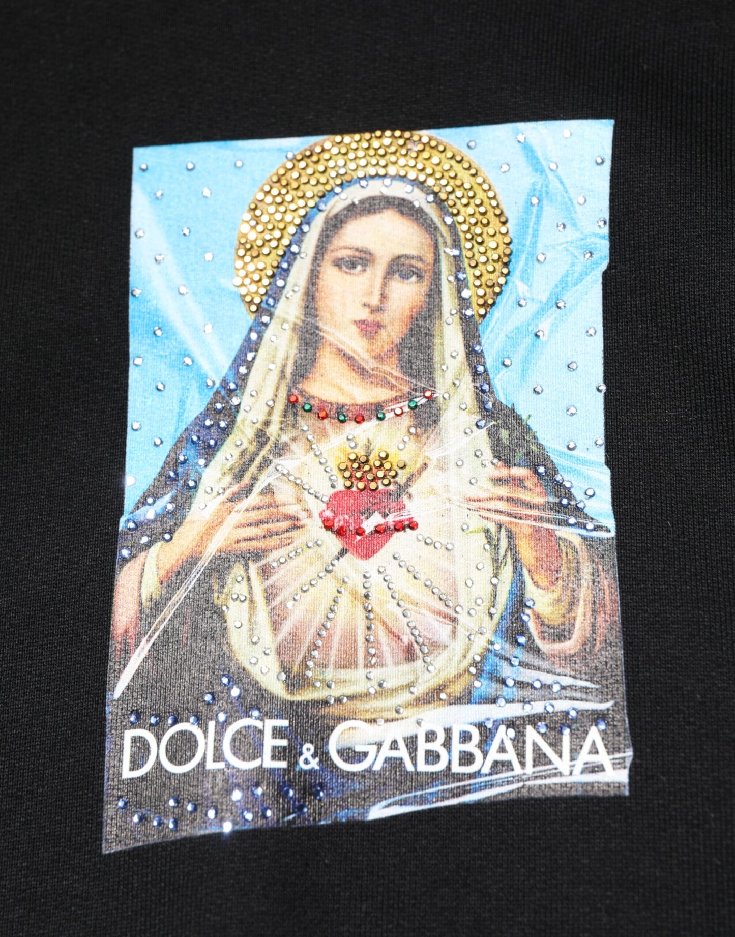 Dolce &amp; Gabbana – Schwarze, bedruckte Kapuzenjacke mit Kristallverzierung