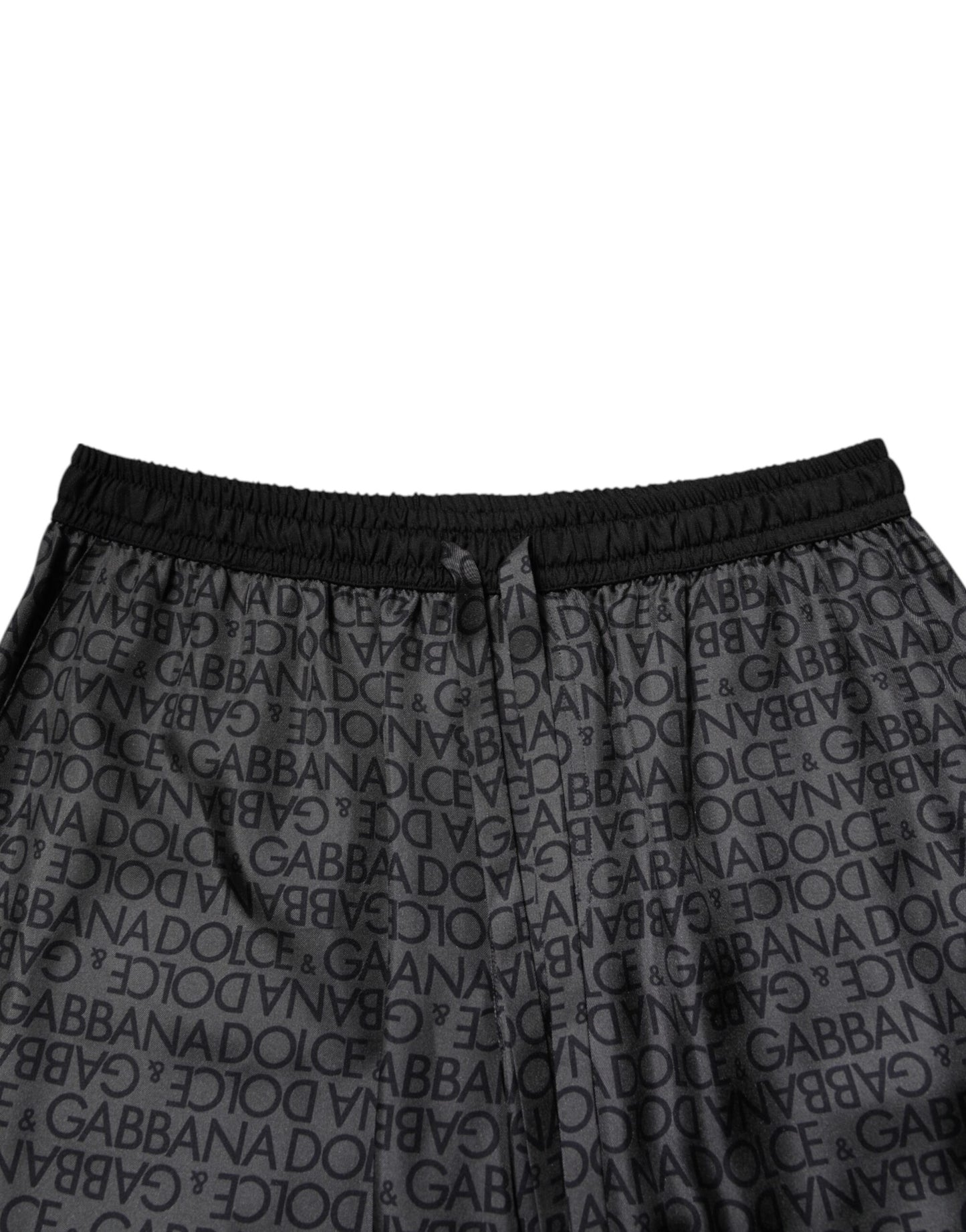 Dolce &amp; Gabbana Grau-schwarze Bermudashorts aus Seide mit DG-Logo für Herren