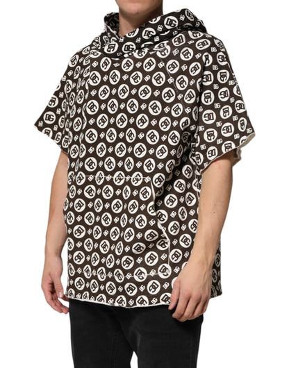 Dolce &amp; Gabbana Braun-weißer kurzer Kapuzenpullover mit DG-Logo