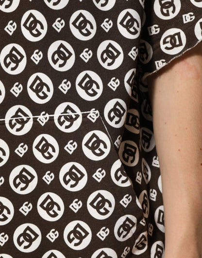 Dolce &amp; Gabbana Braun-weißer kurzer Kapuzenpullover mit DG-Logo