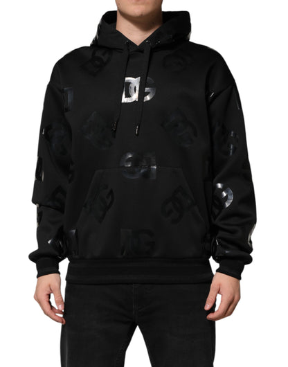 Dolce &amp; Gabbana – Schwarzer Hoodie mit DG-Logo und Metallic-Print