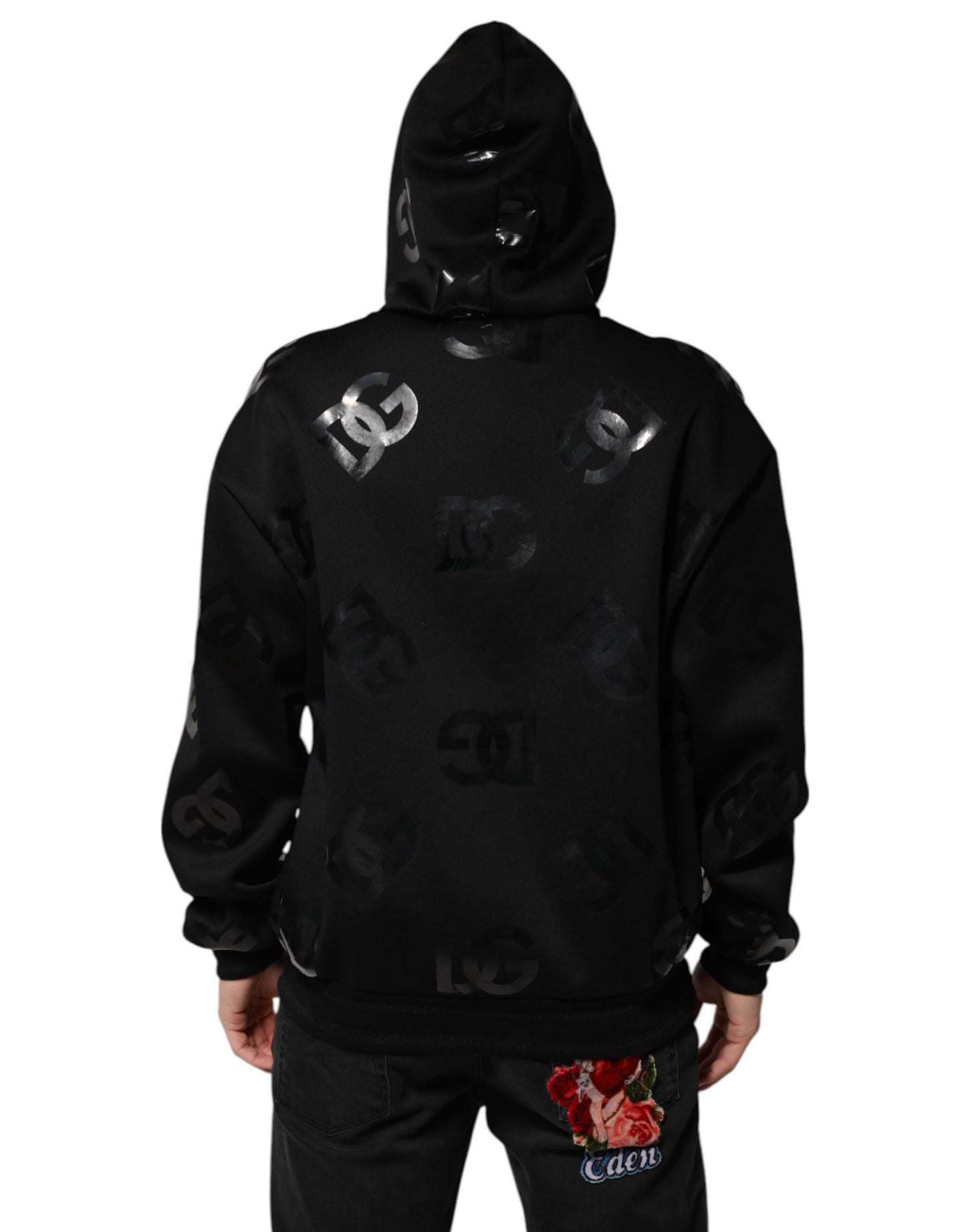 Dolce &amp; Gabbana – Schwarzer Hoodie mit DG-Logo und Metallic-Print