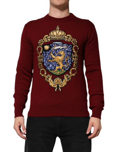 Dolce &amp; Gabbana Burgunderroter Kaschmirpullover mit Löwenwappen