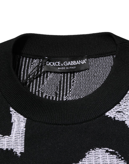 Dolce &amp; Gabbana – Schwarzer Pullover aus Nylon und Wolle mit Herz-Print