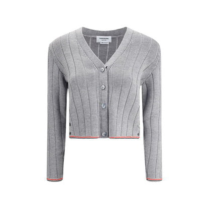 Thom Browne Graue Fleece-Woll-Strickjacke