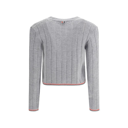 Thom Browne Graue Fleece-Woll-Strickjacke