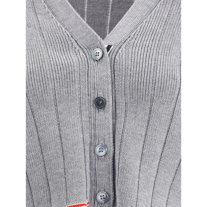 Thom Browne Graue Fleece-Woll-Strickjacke