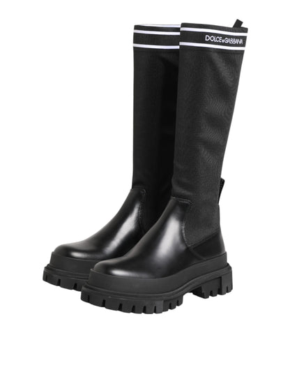 Dolce &amp; Gabbana Schwarz Weiß Polyester Socken Hohe Stiefel Schuhe