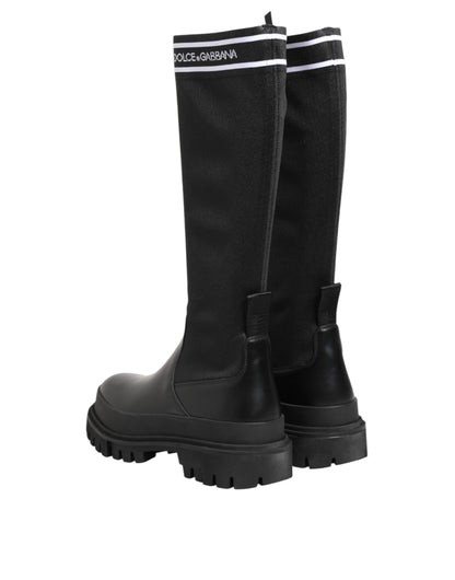 Dolce &amp; Gabbana Schwarz Weiß Polyester Socken Hohe Stiefel Schuhe