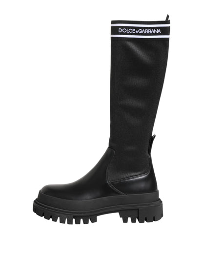 Dolce &amp; Gabbana Schwarz Weiß Polyester Socken Hohe Stiefel Schuhe