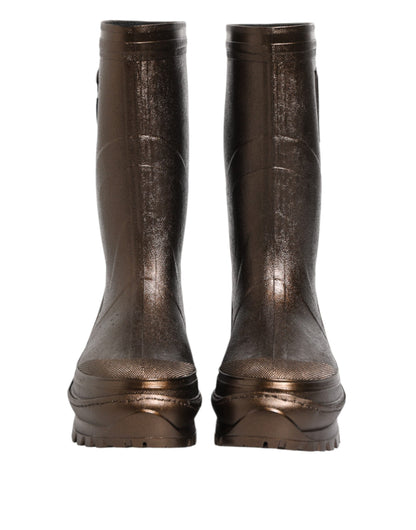 Dolce &amp; Gabbana Metallic Bronze Pull On Regenstiefel Schuhe