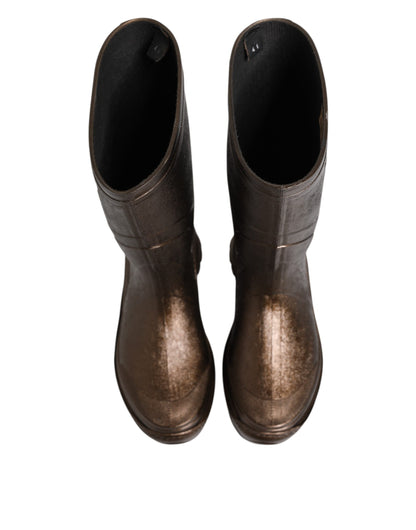 Dolce &amp; Gabbana Metallic Bronze Pull On Regenstiefel Schuhe