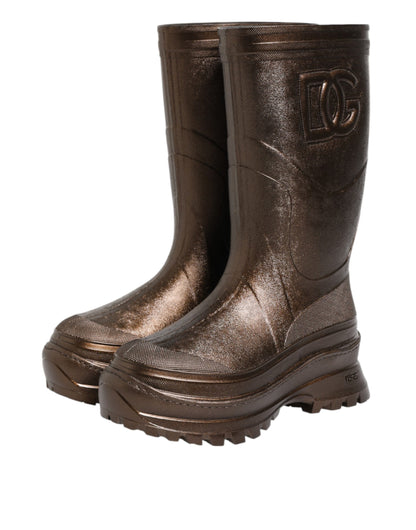 Dolce &amp; Gabbana Metallic Bronze Pull On Regenstiefel Schuhe