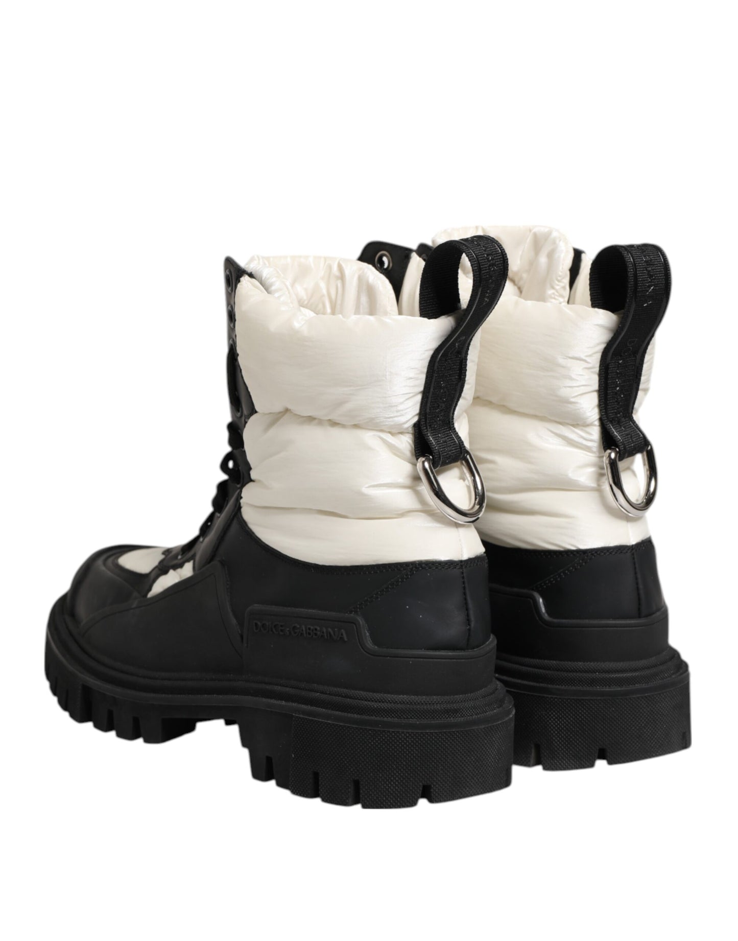 Dolce &amp; Gabbana – Gepolsterte, wadenhohe Schnürstiefel in Schwarz und Weiß