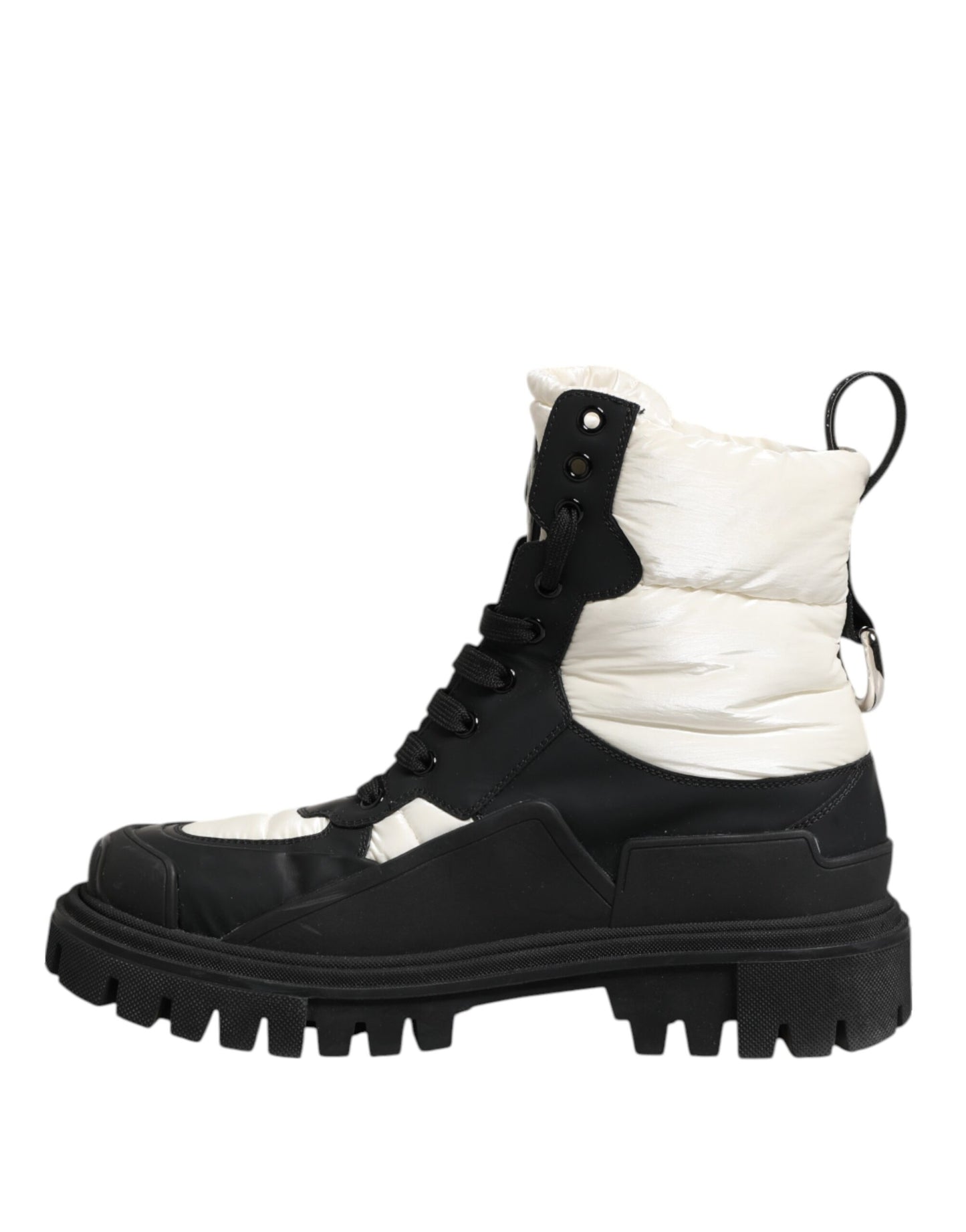 Dolce &amp; Gabbana – Gepolsterte, wadenhohe Schnürstiefel in Schwarz und Weiß