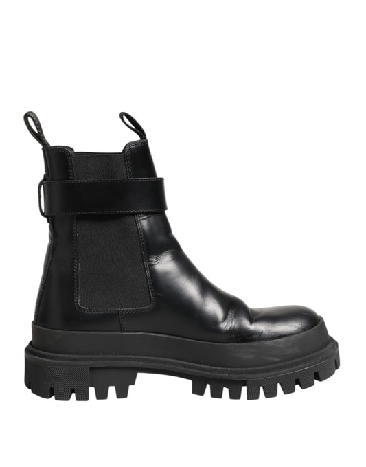 Dolce &amp; Gabbana – Schwarze Stiefeletten aus Kalbsleder mit DG-Logo und Riemen
