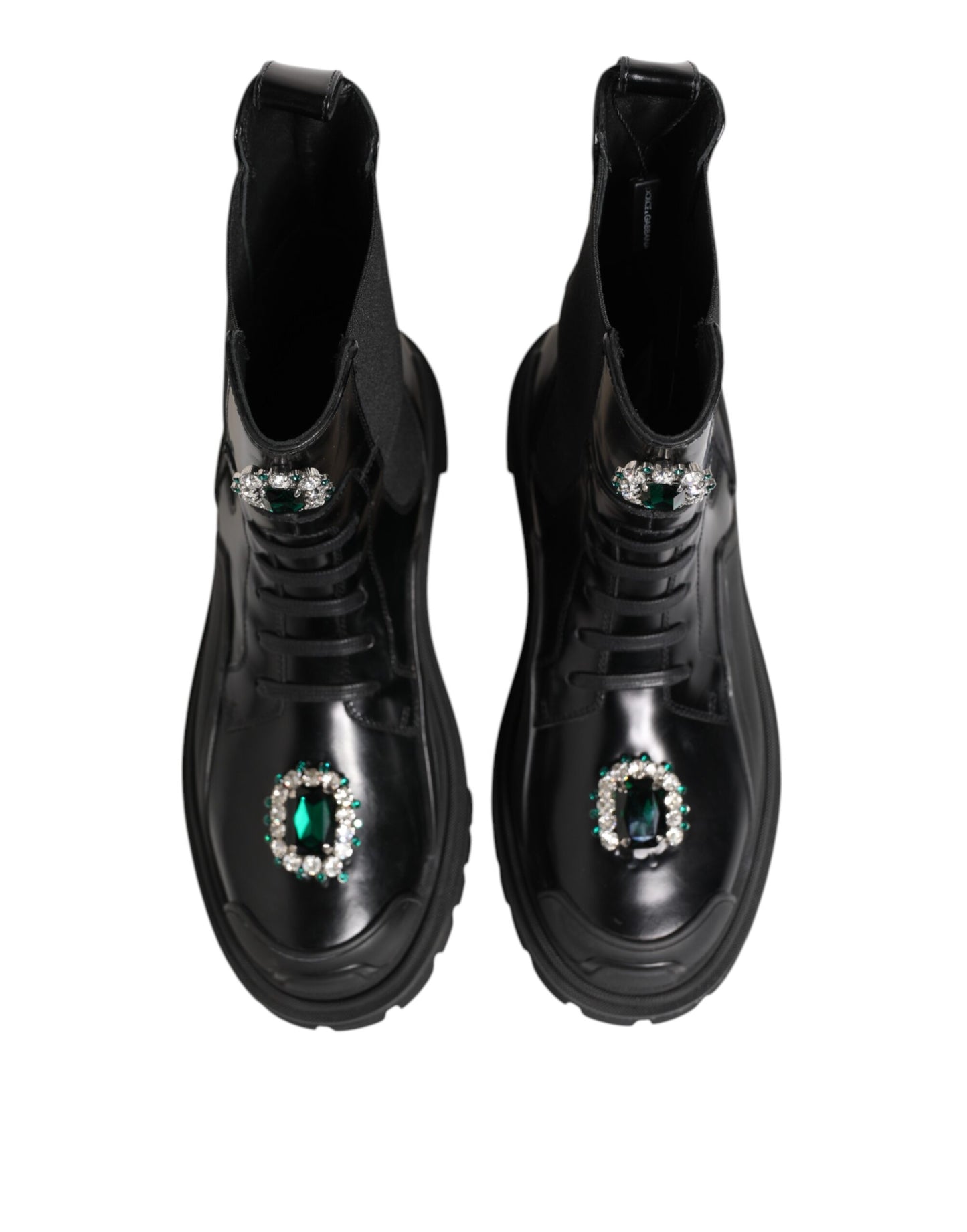Dolce &amp; Gabbana – Schwarze Kampfstiefel mit Kristallverzierung