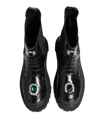 Dolce &amp; Gabbana – Schwarze Kampfstiefel mit Kristallverzierung