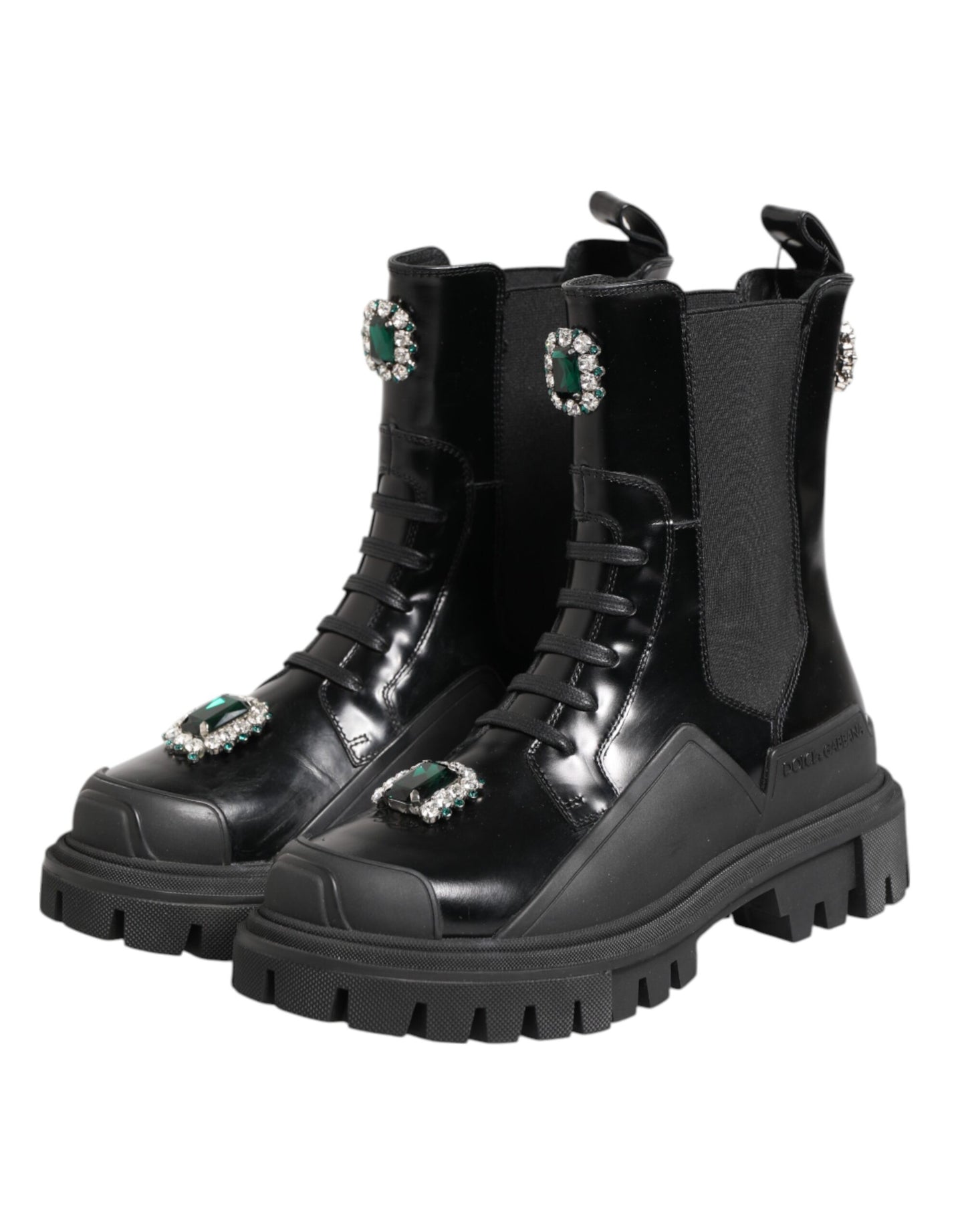 Dolce &amp; Gabbana – Schwarze Kampfstiefel mit Kristallverzierung
