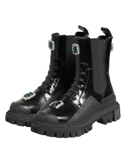 Dolce &amp; Gabbana – Schwarze Kampfstiefel mit Kristallverzierung
