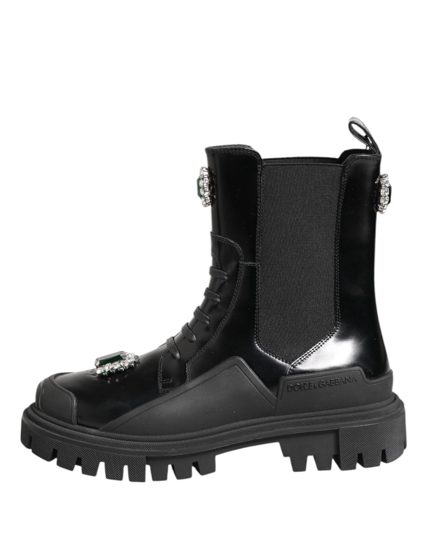 Dolce &amp; Gabbana – Schwarze Kampfstiefel mit Kristallverzierung