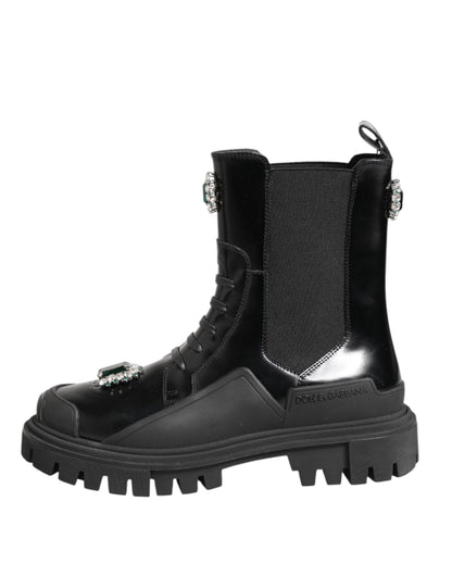 Dolce &amp; Gabbana – Schwarze Kampfstiefel mit Kristallverzierung