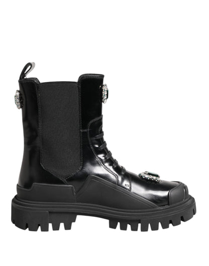 Dolce &amp; Gabbana – Schwarze Kampfstiefel mit Kristallverzierung