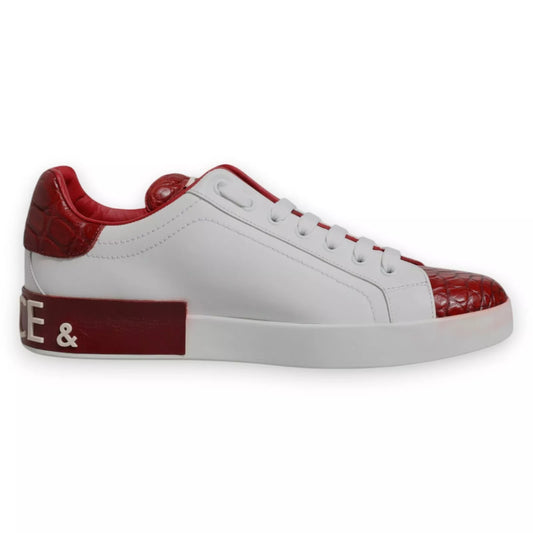 Dolce & Gabbana White Red Leather Logo Portofino Sneaker
