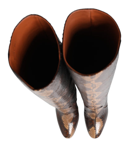 Dolce &amp; Gabbana – Reitstiefel mit Python-Schlangenhaut-Print in Braun