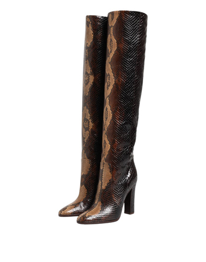 Dolce &amp; Gabbana – Reitstiefel mit Python-Schlangenhaut-Print in Braun