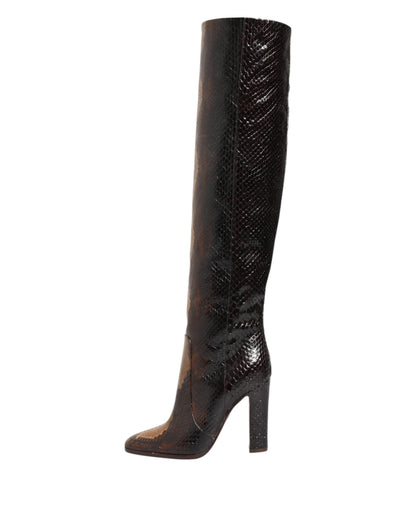 Dolce &amp; Gabbana – Reitstiefel mit Python-Schlangenhaut-Print in Braun