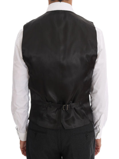 Dolce &amp; Gabbana – Grau gemusterter 3-teiliger Slim-Fit-Anzug aus Wolle