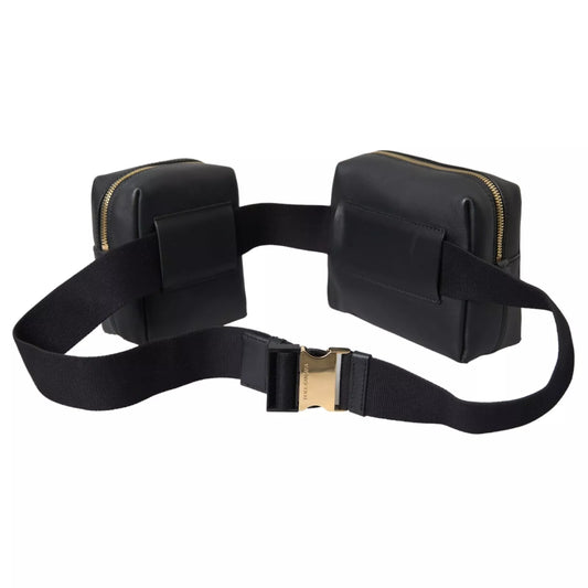 Dolce & Gabbana Black Calfskin Leather Double Waist Belt Fanny Pack Bag