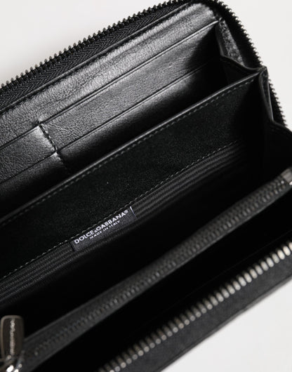 Dolce &amp; Gabbana – Kontinentale Geldbörse mit Rundum-Reißverschluss und Logo-Schild aus schwarzem Leder